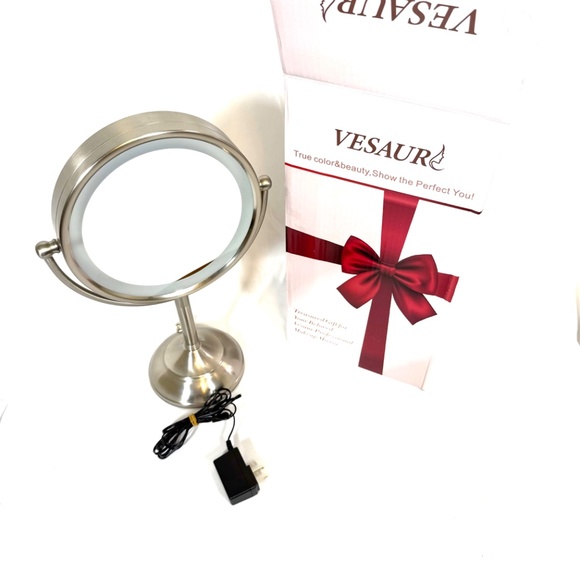 VESAUR Lighted Vanity Mirror with LED Ring, Nickel Finish, Magnifying Makeup Mir - Picture 6 of 9